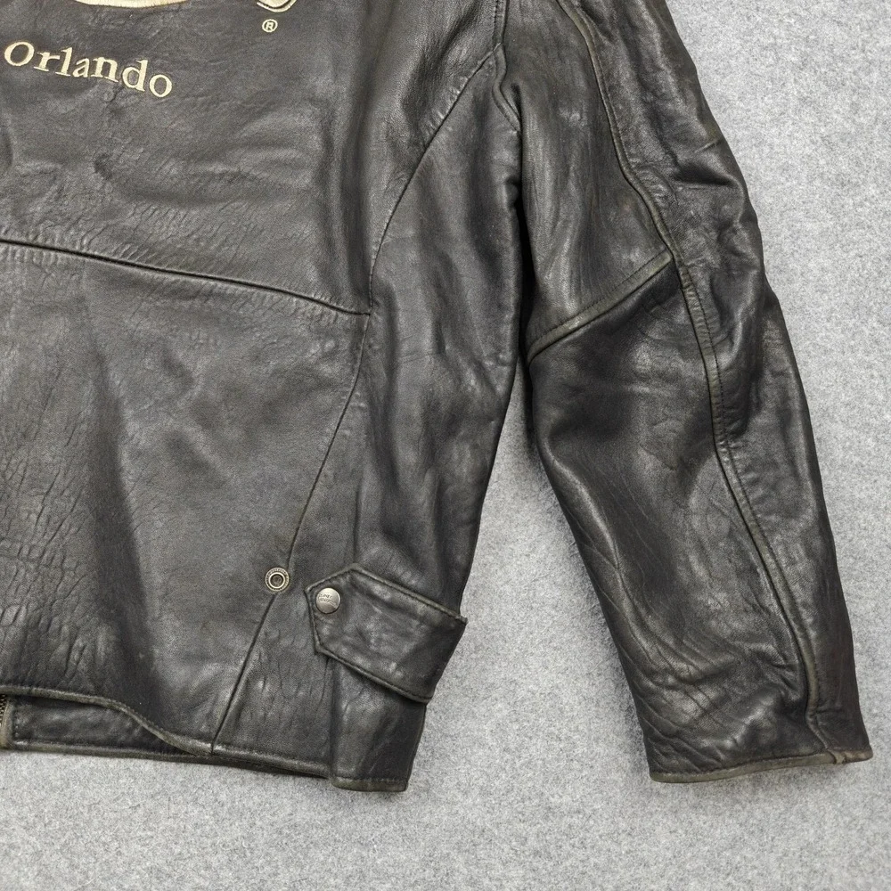 Vintage Planet Hollywood Jacket Mens‎ Medium Black Leather Orlando Back Logo